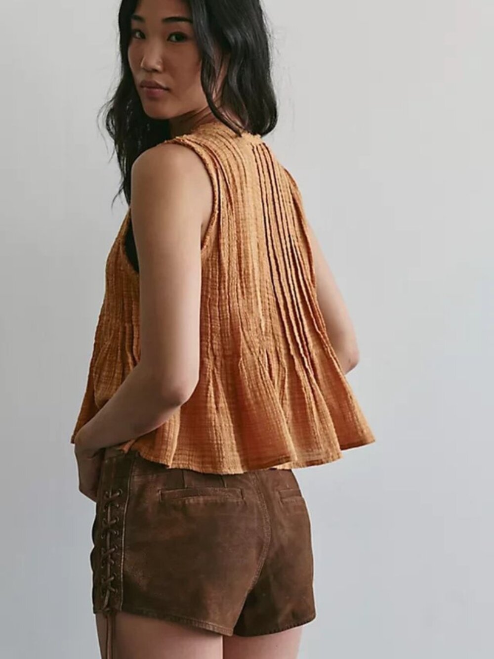 Free People FP One Parker Tank Bronzer Sleeveless Cropped Button Top XS - Picture 2 of 3